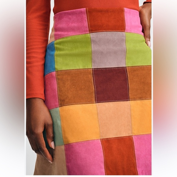 Women's Genuine Leather Colorblock Skirt - Picture 7 of 8